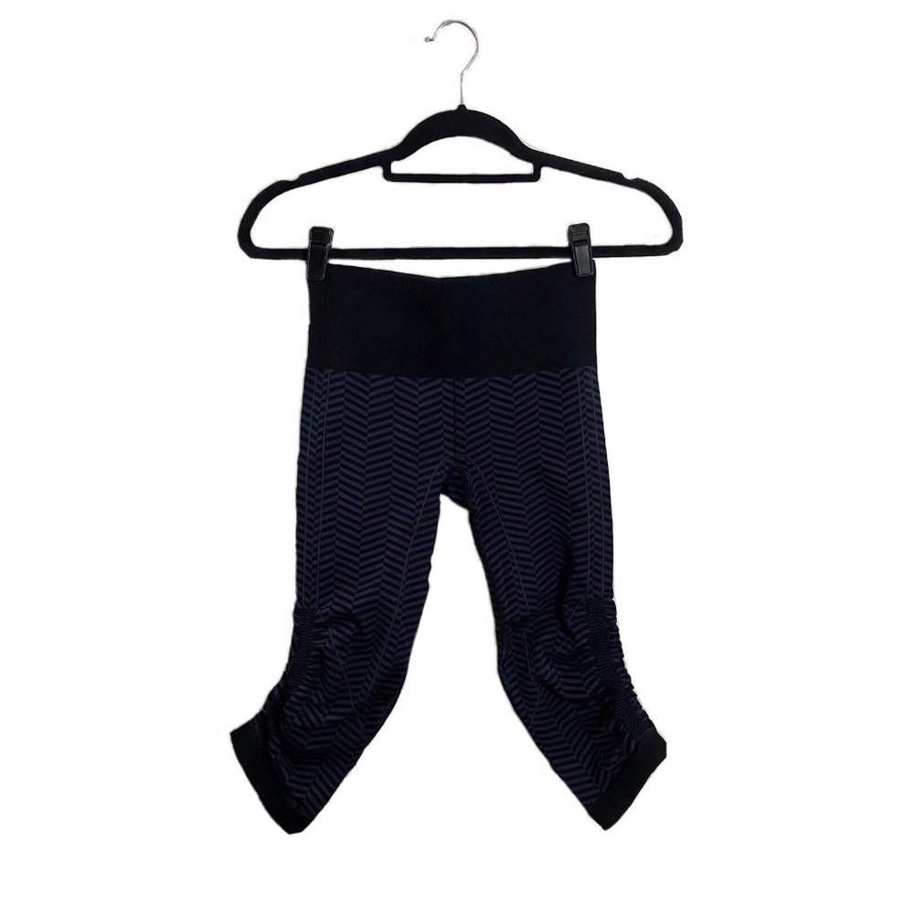 Lululemon athletica women's in the flow  cropped black + purple leggings sz 4